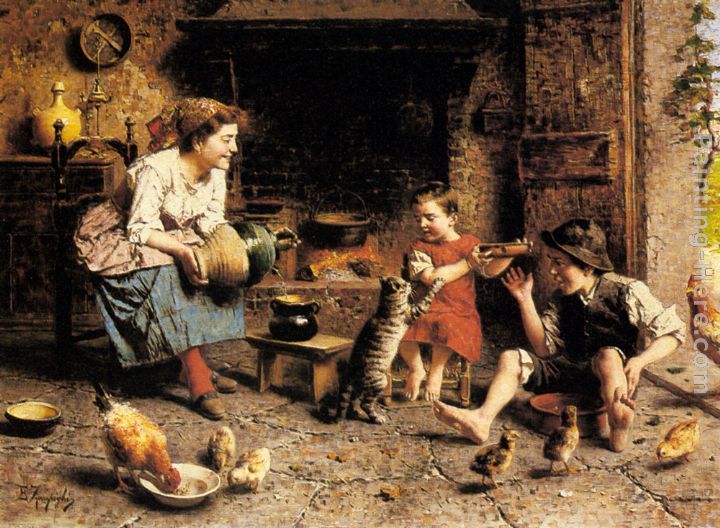 Mealtime painting - Eugenio Zampighi Mealtime art painting